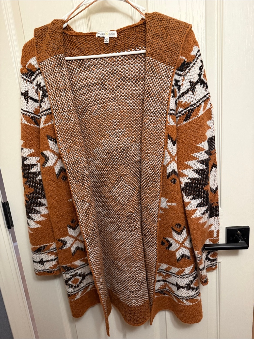 Woven Heart Rust, White & Black Aztec Hooded Cardigan